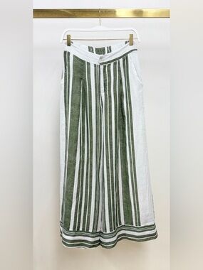 (154018-1-STRIPE-W/G)  STRIPE LINEN WIDE LEG PLAZZO PANTS